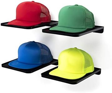 Boxy Concepts Hat Rack for Wall - Pack of 4 Premium Hat Organizer for Baseball Caps - Hat Storage, Hat Holder, & Hanger Your Ball Caps - Plastic Wall Mountable Display Shelf with 3M Foam Adhesive Tape