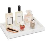 WORHE Marble Stone Storage Tray, White Tray Bathroom Vanity Tray, Kitchen Sink Countertop Organizer Plate Holder for Perfume CandlesTowel Plant Bathroom Accessories, White Marble(FX031)