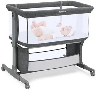 Ezebaby Bedside Bassinet for Baby, Portable Baby Bassinet Bedside Sleeper for Newborn Infants with Wheels Storage Basket, Adjustable 7 Heights and All Mesh Sides