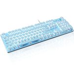 LexonElec Typewriter Style Retro Wired Mechanical Gaming Keyboard,Vintage Steampunk Keyboard with White Backlit,104-Key Blue Switch Cute Keyboard,Round Keycaps Knob Control for PC/Laptop/Mac