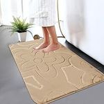 B&B Memory Foam Bath Mat Non Slip Anti Mould Shower Mat Beautiful Embossed Flora Design Water Absorbent Toilet Pedestal Bathroom Mat - Door Mat 50 x 80 cm, Beige