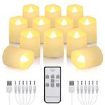 Flameless Remote Tea Lights Rechargeable Candles, 12 PCS Realistic USB LED Tealights with Timer Flickering Fake Candle, Votive Tea Light for Halloween, Holiday, Christmas, Party, Home Decorations