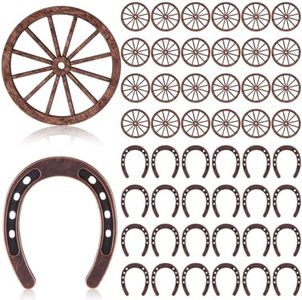 Junkin 48 Pcs Western Theme Party Decorations Mini Horseshoes Wagon Wheel Crafts Western Table Centerpieces Lucky Horseshoe for Wedding Party Favors Supplies Cowboy Cowgirl Birthday Party Decoration