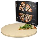 Navaris XXL Pizza Stone for Baking - Cordierite Pizza Stone Plate for BBQ Grill Oven - Cook Serve Bread, Cheese - Incl. Recipe Book - Round, 35x1.5cm