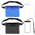 AeroGlo 2pcs Waterproof Pouch Bag with Adjustable Waist Strap and 2pcs Waterproof Phone Case, Screen Touchable PVC Waist Bag for Beach, Swimming, Boating, Fishing, Hiking