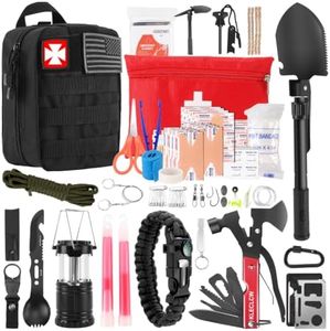 Survival Kit and First Aid kit, 160 Pcs Emergency Supplies Camping Accessories with Upgraded Molle Bag, Gifts for Men and Women Outdoor Adventure Camping Hiking Hunting