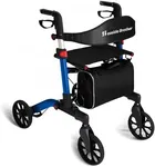 Aluminum Heavy-Duty Rollator Walkers for Seniors with Seat, 300 lbs. Weight Capacity, Lightweight 4 Wheel Walker, 8" Wheels, Foldable Adult Walker, Adjustable Height Rolling Walker with Brakes
