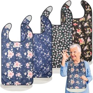 Bravace 4 Pack Adult Bibs for Elderly Women Washable Reusable Waterproof Clothing Protector with Detachable Crumb Catcher, Bibs for Adult Women and Men, Senior Citizen Feeding Bibs