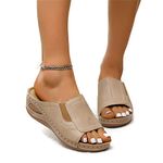 Platform Chunky Sandals for Women Casual Slip on Mules Slide Sandals Open Toe Wedge Sandal for Summer Leather Slipper for Lady Girls Comfy Beach Walking Shoes,Beige,US6/EU37