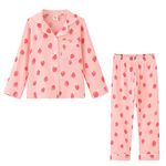 ACESTAR Toddler Kids Pajamas Set Classic Girls Boys Button-Down Pjs Set 100% Cotton Long Sleeve Sleepwear 2 Piece Kids Lounge Set (Pink Strawberry, 7T)