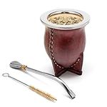 Balibetov [New] Yerba Mate Gourd (Mate Cup) - Uruguayan Mate - Leather Wrapped - with Stainless Steel Bombilla (Camionero)