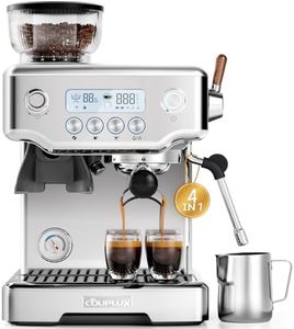 COUPLUX Espresso Machine, 4-IN-1 Professional 58MM Espresso Machine with Grinder 5 Temp Adjust & Compact Espresso Maker 15 Bar with Powerful Milk Frother, One-Touch Americano/Espresso, Stainless Steel