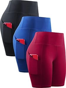NELEUS Women's Workout Compression Yoga Shorts with Pocket, 1010 Black/Blue/Red,3 Pack, X-Large