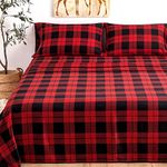 King Size Bed Sheets Set 4PC - Red Black Plaid Sheet Soft Warm 1800 Thread Count Brushed, 8-17'' Deep Pocket Winter Warm Bedsheets, Machine Washable Patterned Double Bedding Set