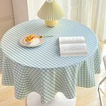 Table Cloth Wipe Clean Round Tablecloth Green PVC Waterproof Oil-Proof Stain-Resistant Plastic Table Cover for Kitchen,Dining,Garden,Cafe,Wedding,Party,Indoor,Outdoor Tabletop Decor (Checked,120cm)