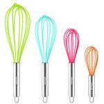 Webake Silicone Whisk Kitchen Balloon Whisk 4 Pcs 6‘’ 8‘’ 10‘’ 12'' Heat Resistant Mini Whisk Egg Beater for Blending, Whisking, Beating, Stirring