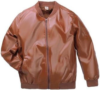 TLAENSON Boys Leather Jackets For Toddler Kids Faux Motorcycle PU Leather Coats 50s 80s Bomber Tops Brown Size 160/11-12 Years