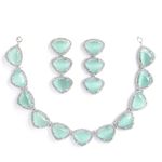 ZENEME Rhodium Plated Silver Toned Triangular Shaped American Diamond Studded Jewellery Set For Women and Girl (Sea Green_Design_01)