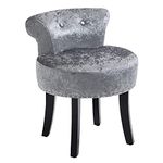 HOMCOM Dressing Table Stool w/Rubber Wood Legs Ice Velvet Makeup Seat Dressing Chair High Elastic Sponge Chair for Living Room Dressing Room Bedroom - Grey