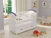 Love For Sleep AMIE Convetible Wooden Baby Cot Bed 120x60cm with Wooden Guard Barrier & Teething Rails (White/Blue)