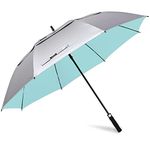 G4Free 54 Inch UV Protection Golf Umbrella Auto Open Vented Double Canopy Oversize Extra Large Windproof Sun Rain Umbrellas (Silver/Lake Blue)