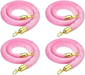 PATIKIL 4 Feet Pink Velvet Stanchion Rope, 4 Pack Crowd Control Barrier Rope with Snap Hooks for Posts Stands Queue Divider of Hotel Theater, Golden