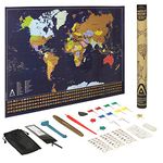 Adroit World Scratch Map of World - X Large 34" x 24" Elegent Scratch Off World Map Poster for Travellers, With US States and Canada Provinces, Complete Accessories Set and all Country Flags - Perfect World Map Wall Art