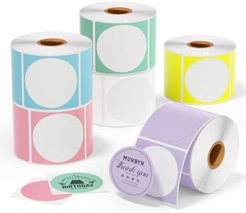 MUNBYN 2 Inch Circle Color Thermal Sticker Labels, Self-Adhesive Round Direct Thermal Labels, Multi-Purpose Roll Thermal Stickers for Business-4500 Labels/6 Rolls, 6 Colors
