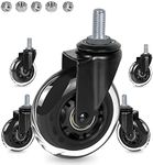 3" Thread Screw in Office Chair Caster Wheels, 3/8"-16x1"(Not Metric M10), Safe for All Floors, PU Rubber Furniture,Carts Stem Caster Wheels,No Scratch,650Lbs Weight Capacity