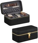 SONGMICS HOME RONNE Collection - 3 Watch Travel Case, 3-Slot Watch Box, Woven Embossed PU Leather, 3.9 x 7.9 x 3.5 Inches,Christmas Gift, Ink Black Surface, Slate Gray Lining UJWB017G01