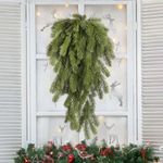 2Pcs Artificial Christmas Teardrop Christmas Door Swag Artificial Christmas Pine Needle Hanging Christmas Swag Faux Winter Hanging Teardrop Wreath Hanging Plants for Front Door Wall Home Decor (Green)