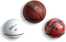 Wallniture Sporta Ball Storage Rack Wall Mounted Set of 3, Soccer Ball, Volleyball and Basketball Rack, Black Steel