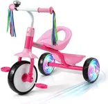Liberry Toddler Tricycle Age 2 3 4 Years Old, Kids Trike with Light Up Wheels, Removable Pedal and Basket, 3 Wheel Bike Outdoor Indoor Riding Toy Gift for Girls Boys, Pink