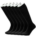 7DayOtter 98% Cotton Rich Dress Socks for Business Mens Womens Casual Socks 6Pack, Black Knee High, 13-16