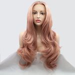 xiweiya Xiweiya Peach red Wigs For Women Rosie Whiteley Hairstyle Rose Gold Pastel Pink Wig Girls Synthetic Lace Front Wigs With Heat Resistant fiber 20 inch