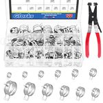 Glarks 121Pcs 12 Sizes 7-22mm Spring Band Type Clips Fuel Silicone Vacuum Hose Pipe Clamp Low Pressure Air Clip Clamp Fasteners Assortment Kit with 1Pc Swivel Flat Band Hose Clamp Pliers