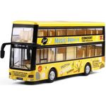 DEOXY Diecast Double Decker Travel Bus Toy Metal Alloy Bus for Kids Light Music Open Door Collection Friction Bus Toys for Boy Kids (6016B Yellow)