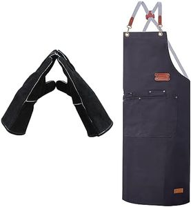 ETLEE Gants de barbecue résistants à la chaleur 300 °C en cuir + tablier de barbecue pour homme - Gants de four et tablier de cuisine pour homme avec boutons en métal - Accessoire de barbecue - Cadeau
