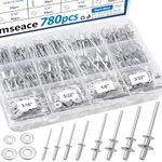 smseace 780pcs 18-Values Pop Rivets with Backup Rivets Washers Assortment Kit 14-Values Silver Aluminum Rivets3/32" 1/8" 5/32" 3/16",4-Values Blind Rivet Washer for Indoor and Outdoor