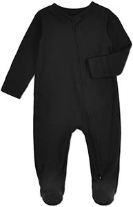 Aablexema Organic Cotton Baby Footies Pajamas with Mittens - Neutral Newborn Infant Zip Up Sleep Play(Black,0-3m)