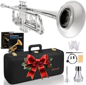 AKLOT Hand-Hammered Bell Bb Trumpet: Smooth Valve Action, Clear-Lacquered Brass Body, Standard Trumpet Beginner Set with Leather Case, Lesson Book, Trumpet Mute, Mouthpiece, Cleaning Kit (SNR-BrzSS)