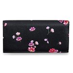 Mai Soli Cosmos Genuine Leather Hand Wallet for Women, Clutch for Girls, Purse For Women With 12 Card Slots, 1 Coin Pocket and Currency Compartments, Flower Printed Flap Closure Gift For Women - Black