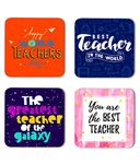 Whats Your Kick® Teacher Theme Printed Set of 4 Wooden Fridge Magnet | Teachers Day | Quotes | Kichen | Home Decor (7.6 x 7.6 -CM) D6