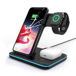 Omni Dock QI Wireless Charging Station, Black, 15W Fast Charger Docking Stand, Compatible with Apple Watch, AirPods, iPhone, Samsung, 3 in 1, Multiple Devices, Nightstand Organizer