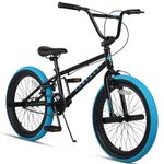 cubsala Freestyle BMX Bike, 20 Inch Kids Bicycle with 4 Pegs, Dual Hand Brake for 6 7 8 9 10 11 12 13 14 Years Old Kids and Beginner Level Rider, Black with Blue Tires