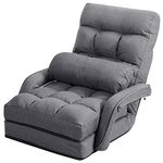 COSTWAY Adjustable Folding Lazy Sofa Bed with Armrests and Pillow, Convertible Floor Armchair Sofa Seat for Home Office, Easy-to-Clean (Grey)