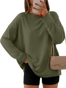 AUTOMET Women's Oversized Long Sleeve Shirts Casual Tops ArmyGreen S