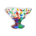 Murano Glass Flowervine Pattern Compote Bowl - Made And Hand Painted In Italy