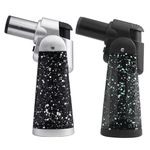 2 Pack Butane Lighter Windproof Torch Lighter Adjustable Big Jet Blue Flame Refillable Lighter for Candle Camping Baking BBQ (Fuel Not Included) (2, Black+Silver)