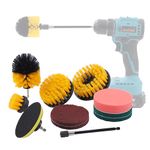 TOPWAY 11 Pack Drill Brushes for Cleaning, Power Scrubber Cleaning Brushes Scrub Sponge With Extend Long Attachment Fits Most Power Drills, for Car Rims Wheels Floor Tubs Toilet Kitchen Tile Carpet